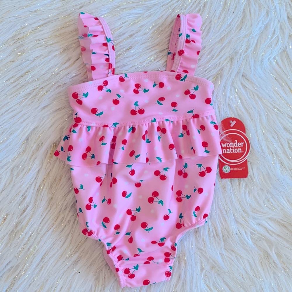 Infant Girls Pink Cherry One Piece Swimsuit